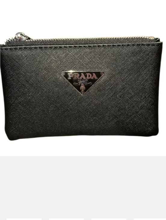 PRADA Black Saffiano Leather Polished Silver Zipper Pouch. - Picture 8 of 11